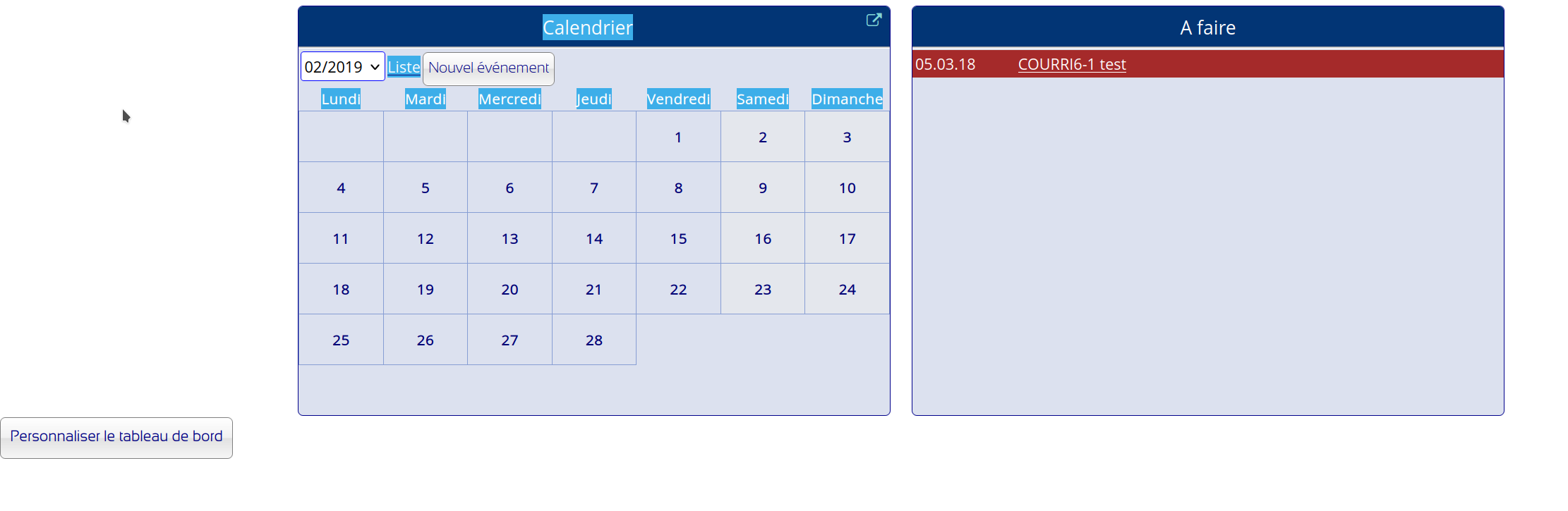 Tableau de bord